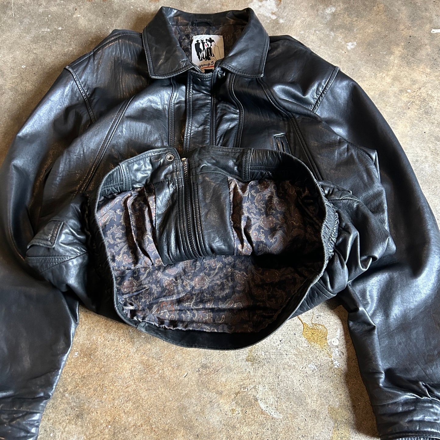 Vintage Paisley Lined Group 5 Leather Jacket (XL)