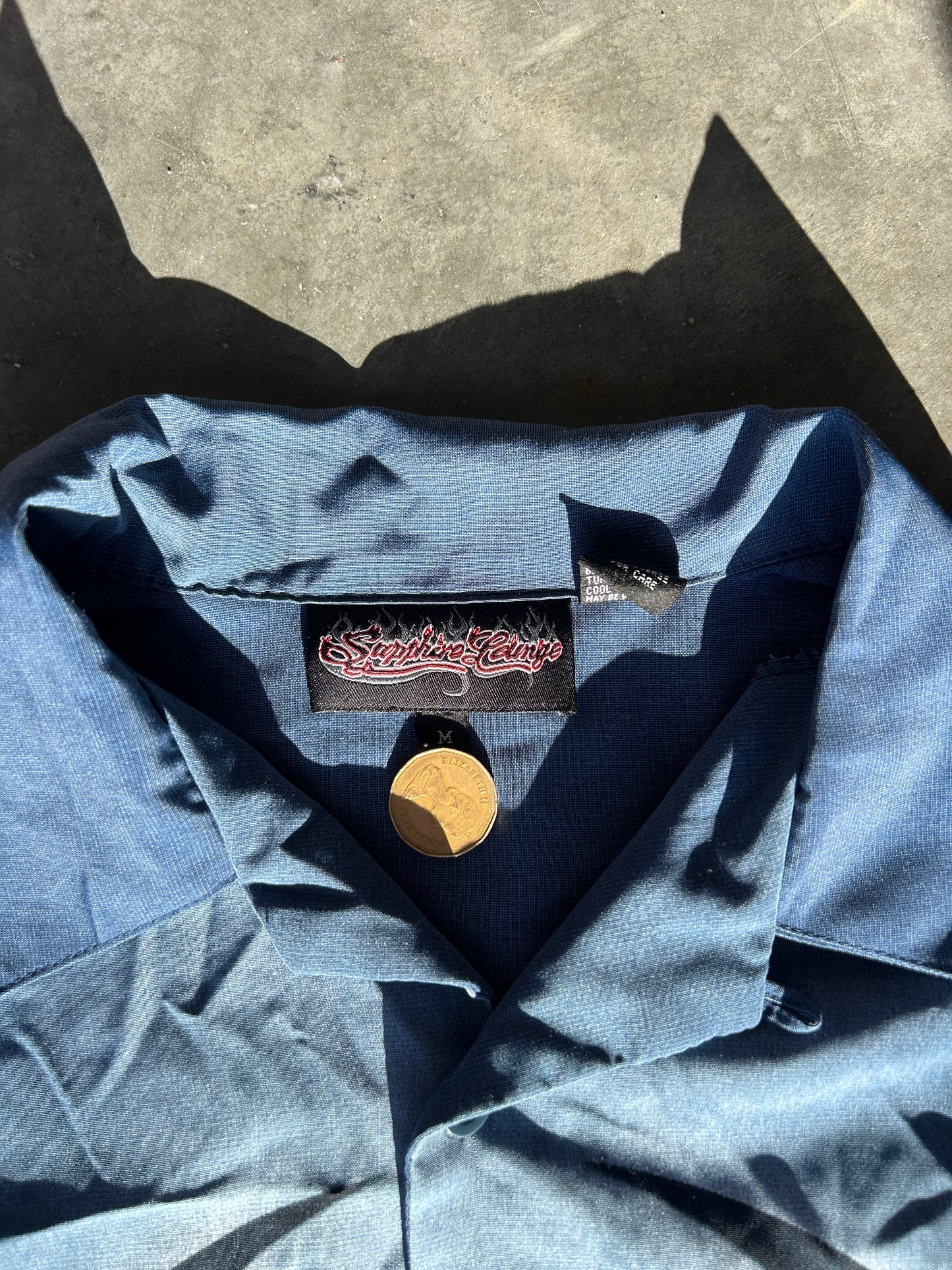 Y2K Blue Skull AOP Button Up (M)