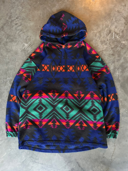 Vintage Patterned Fleece Hoodie (L)