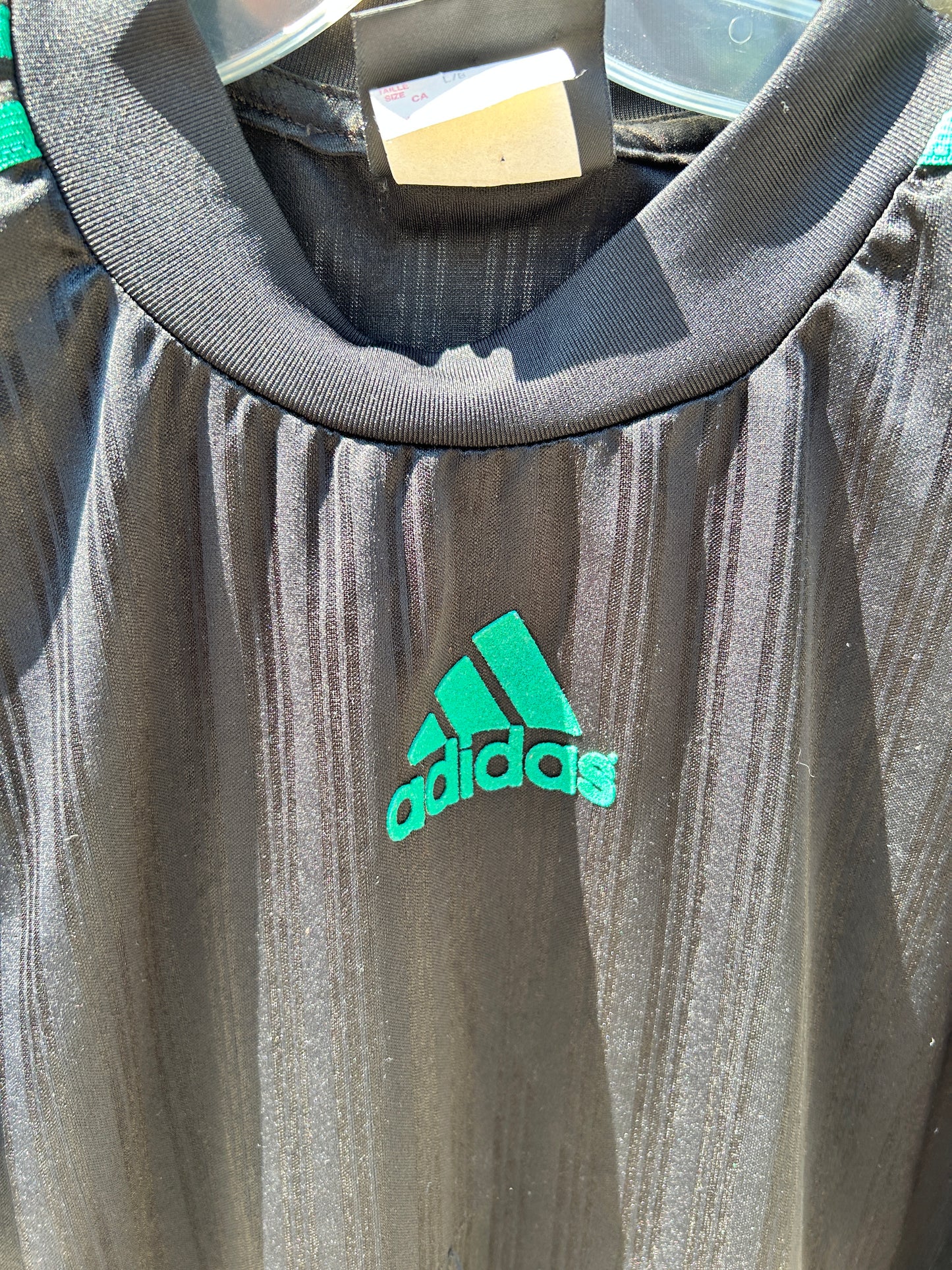 Vintage Adidas Green and Black Soccer Jersey (L)