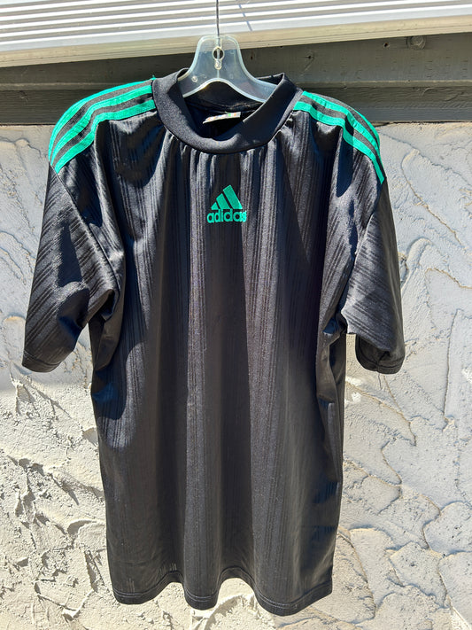 Vintage Adidas Green and Black Soccer Jersey (L)