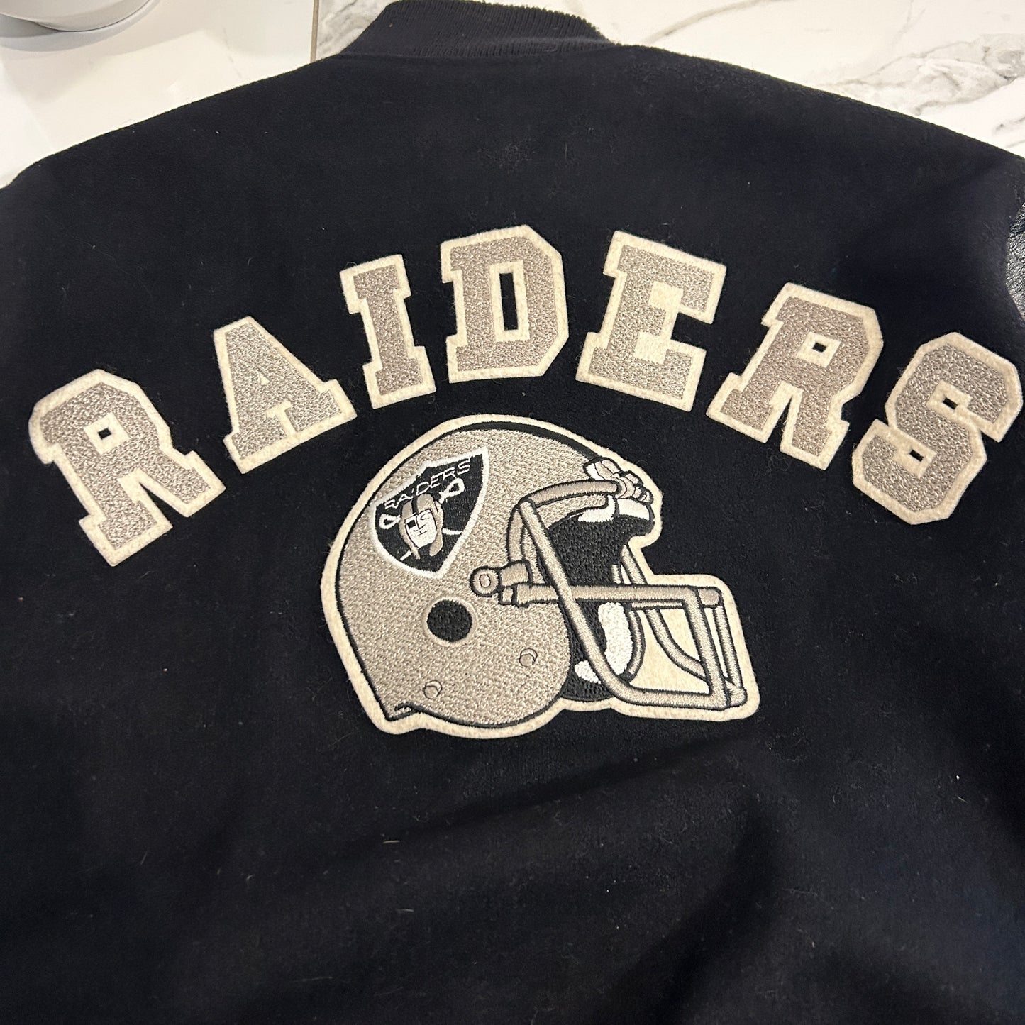 Vintage Boxy Raiders Chalk Line Varsity Jacket (XL)