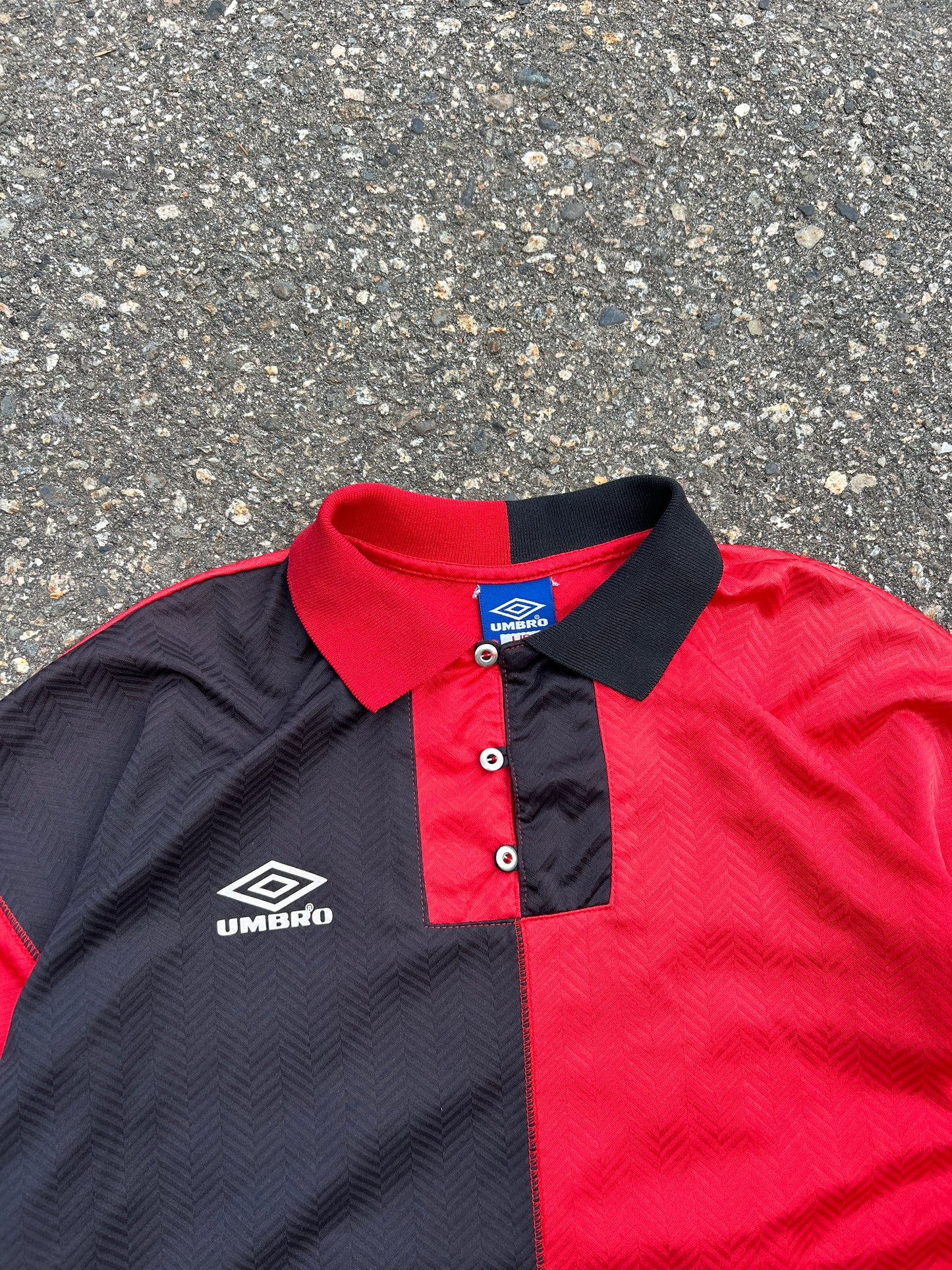 Vintage Red Umbro Split Collared Jersey (L)