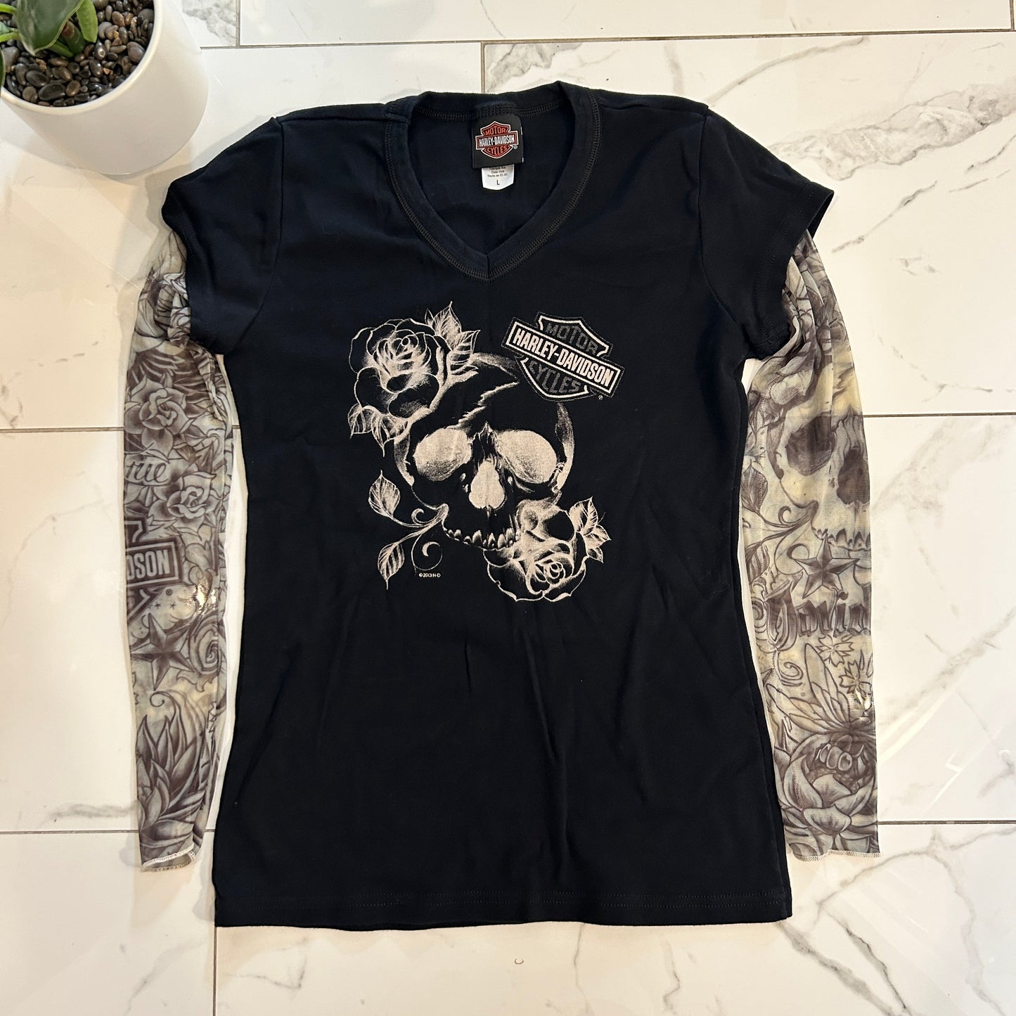 Harley Davidson Faux Tattoo Sleeves Shirt (wmns L)