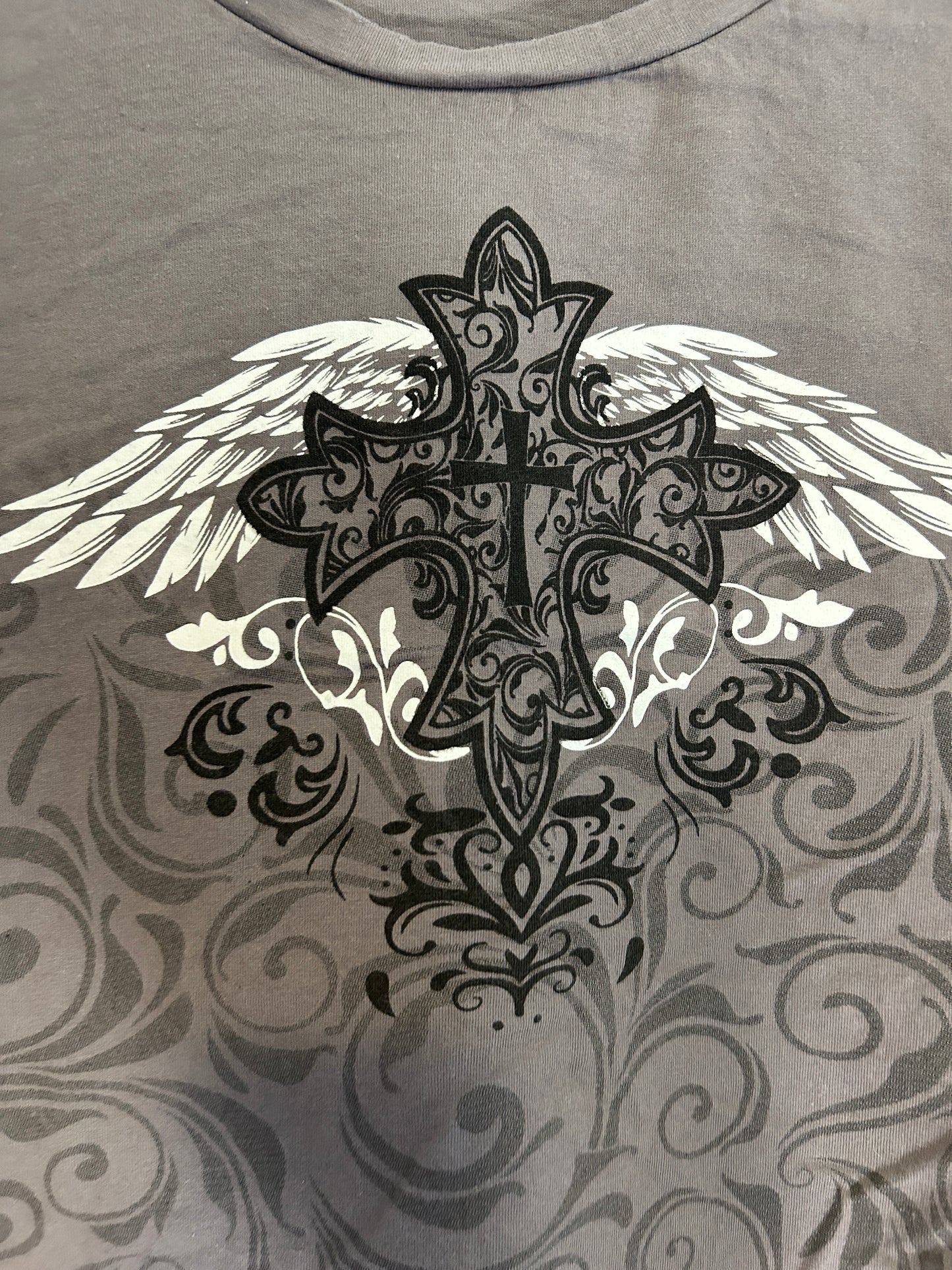 Y2K Sleeved Boxy Cross Shirt (L)