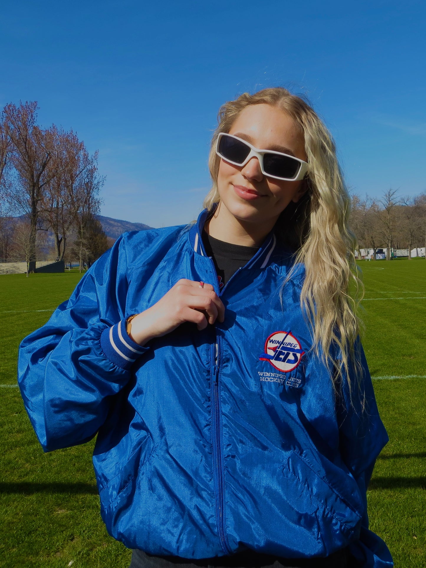 Vintage Winnipeg Jets Blue Satin Jacket (M)