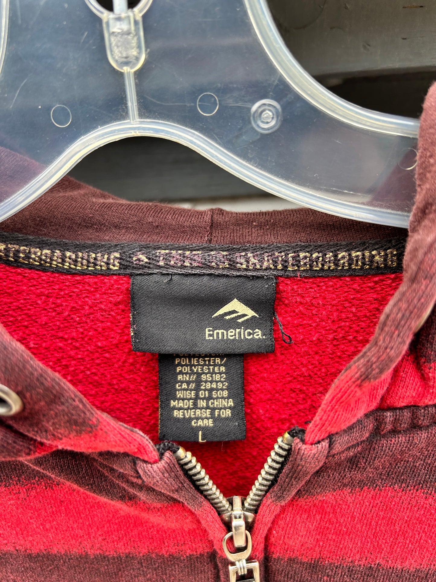 Y2K Emerica Red Striped Skate Zip Hoodie (L)