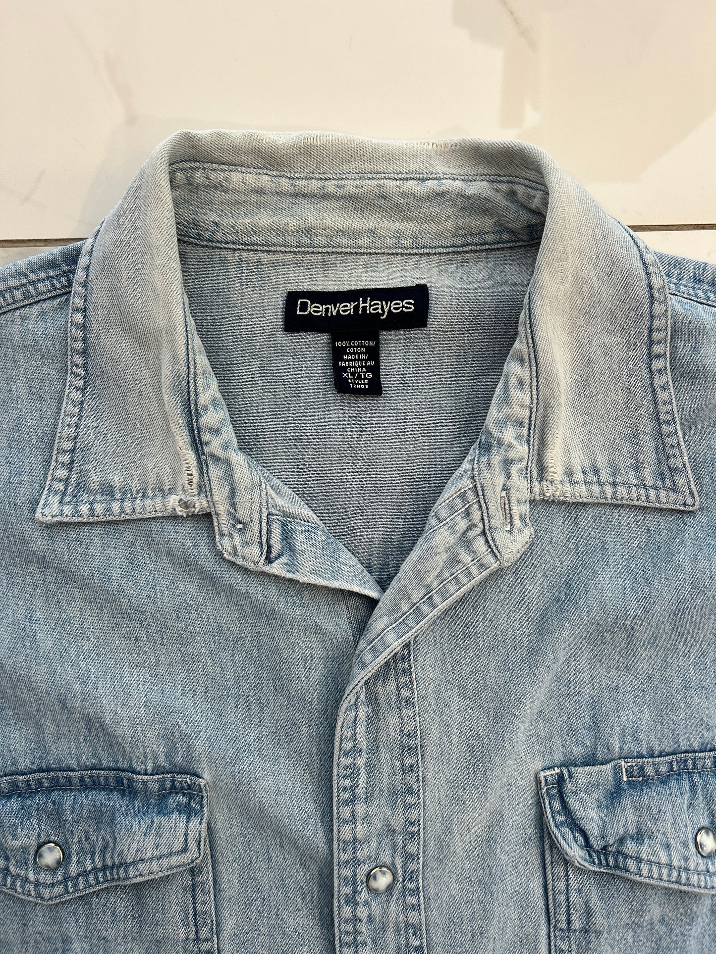 Denver Hayes Pearl Snap Button Denim Shirt (XL)