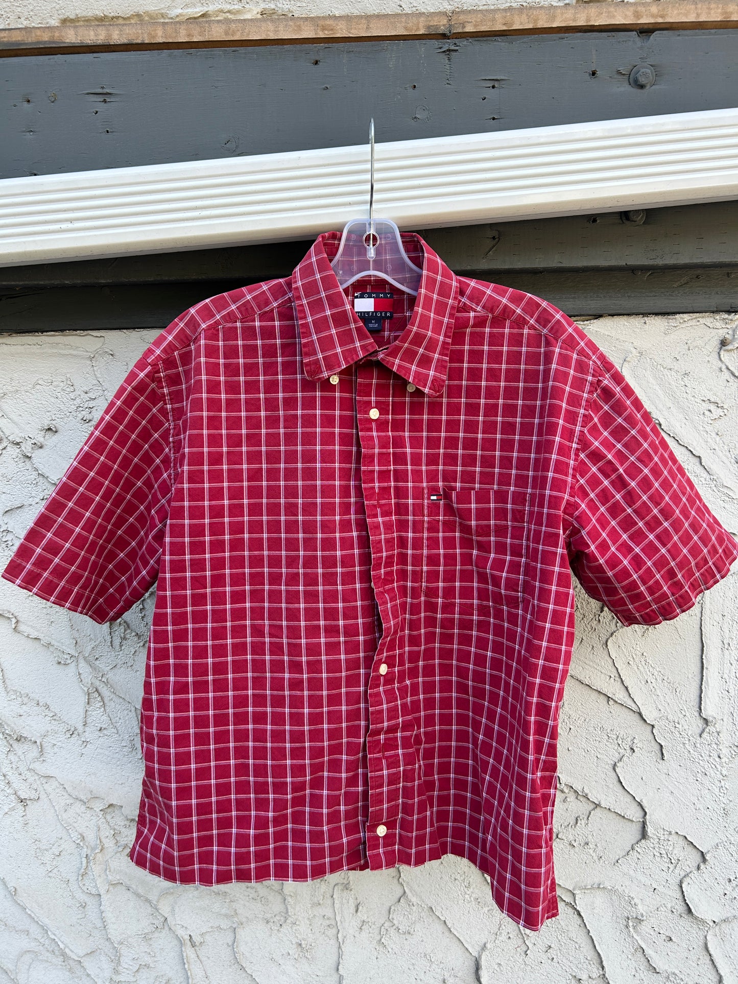 Cropped Red Tommy Hilfiger Button Up (M)