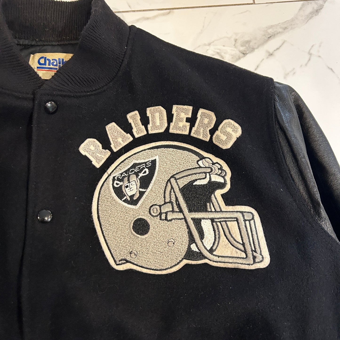Vintage Boxy Raiders Chalk Line Varsity Jacket (XL)