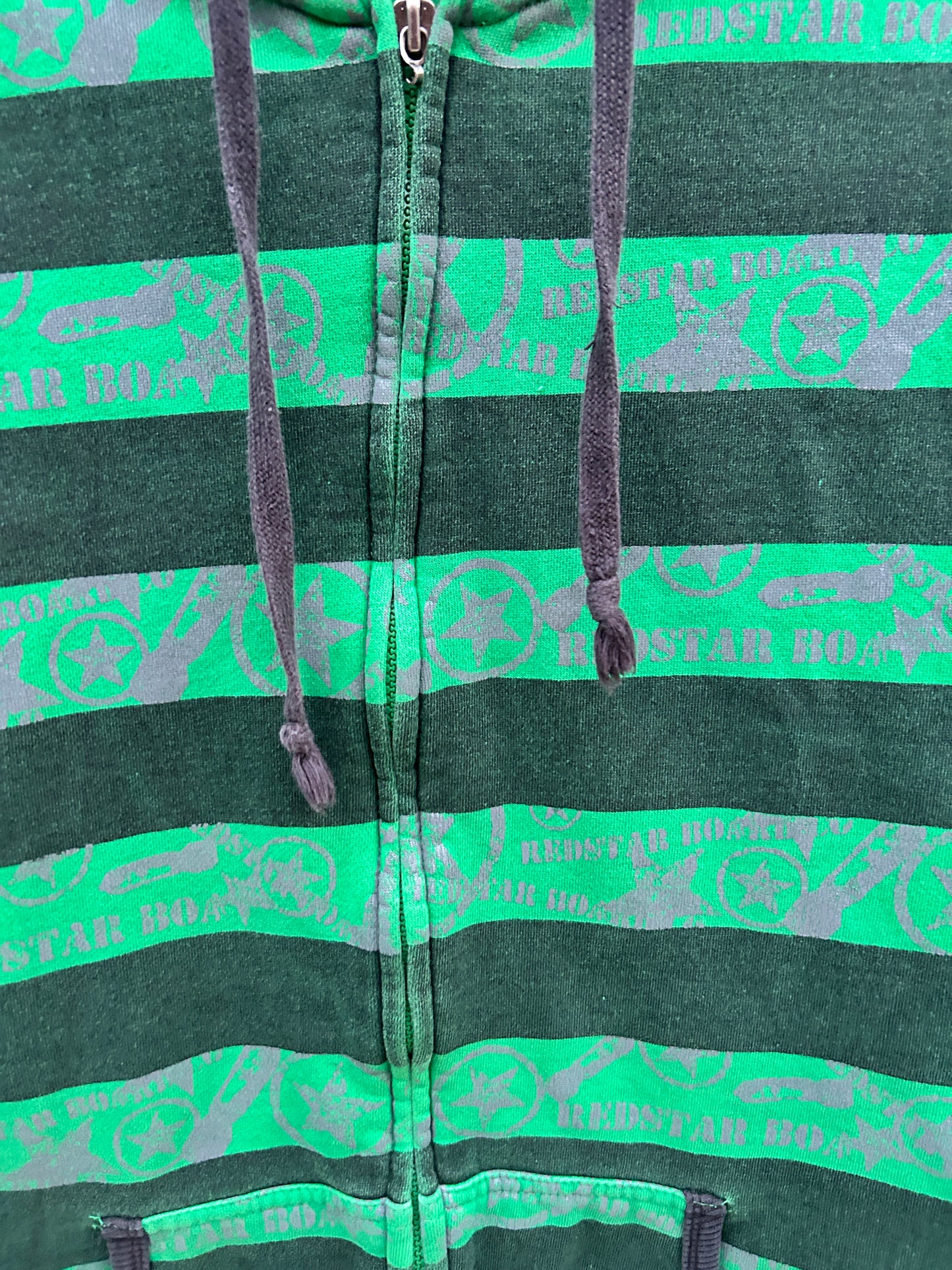 Y2K RedStar Green Striped Zip Hoodie (XL)