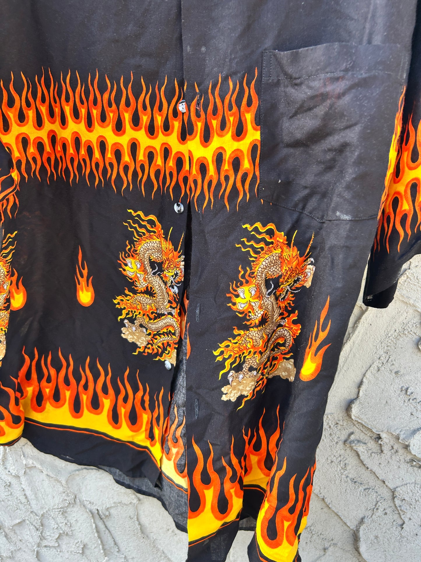 Y2K Flaming Dragon Button Up (XL)