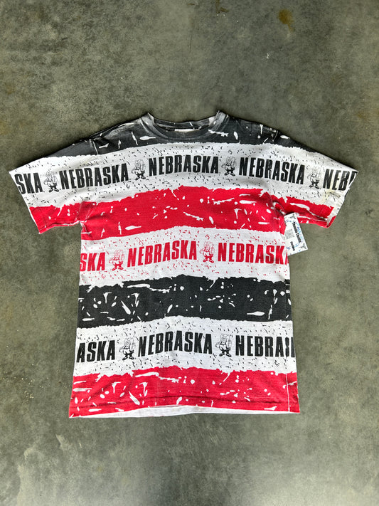 Vintage Nebraska Collegiate All Over Print Tee (M)