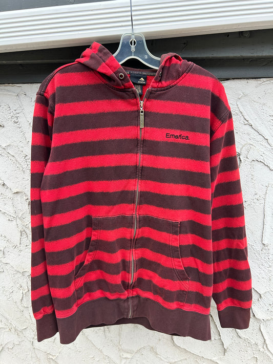 Y2K Emerica Red Striped Skate Zip Hoodie (L)