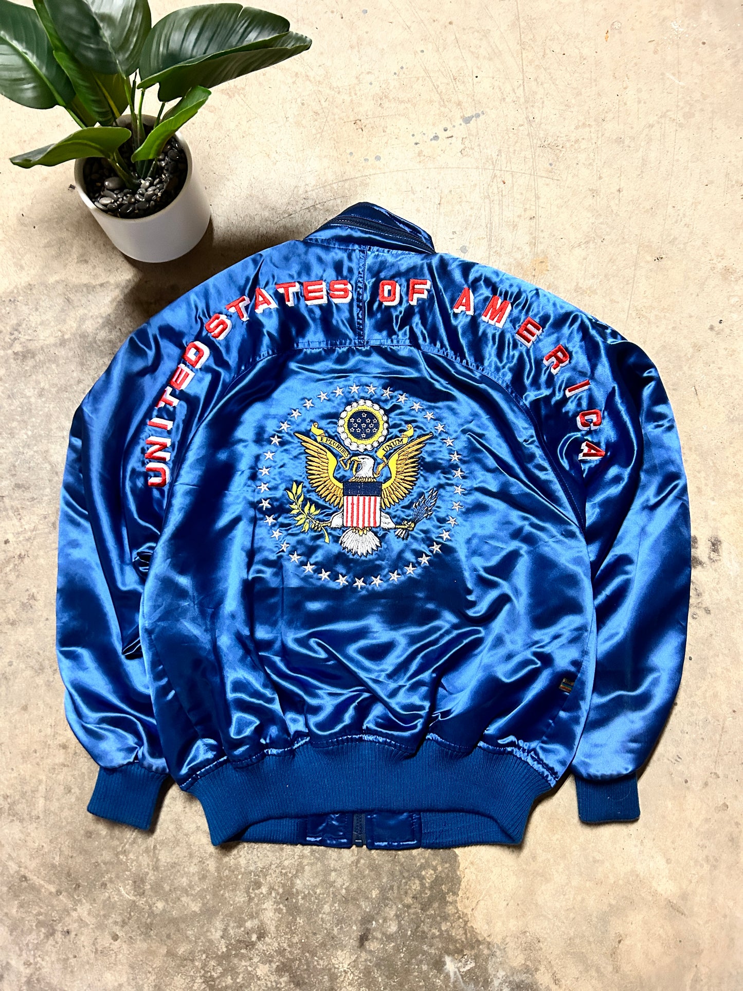 Vintage Satin USA Style Auto Racing Jacket (L)