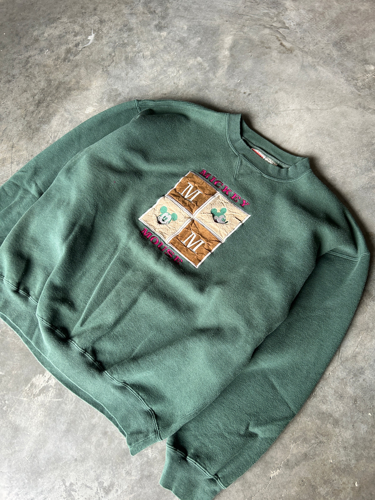 Vintage Forest Green Mickey Mouse Crew (XL)