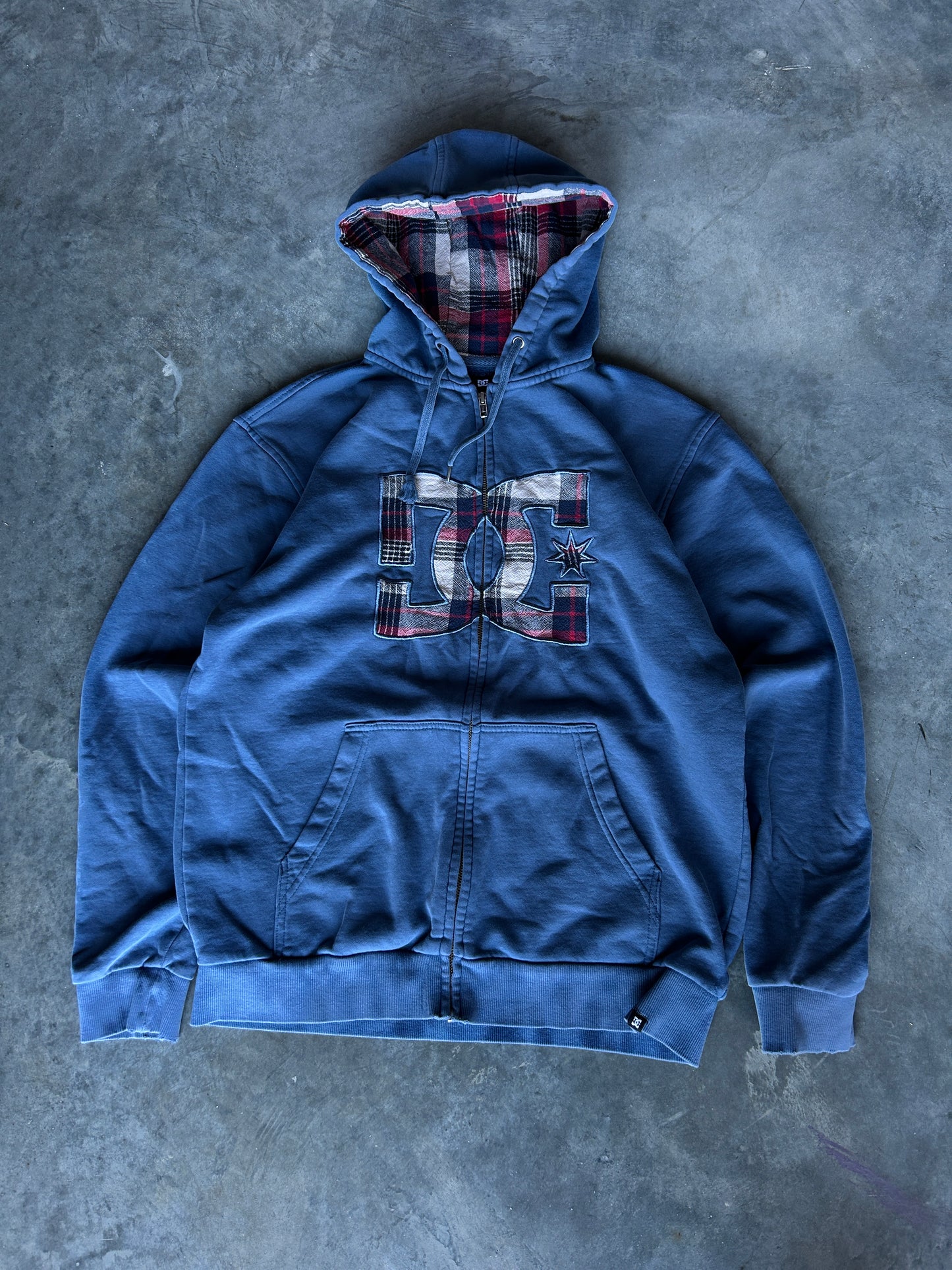 Y2K DC Plaid Design Zip Hoodie (L)
