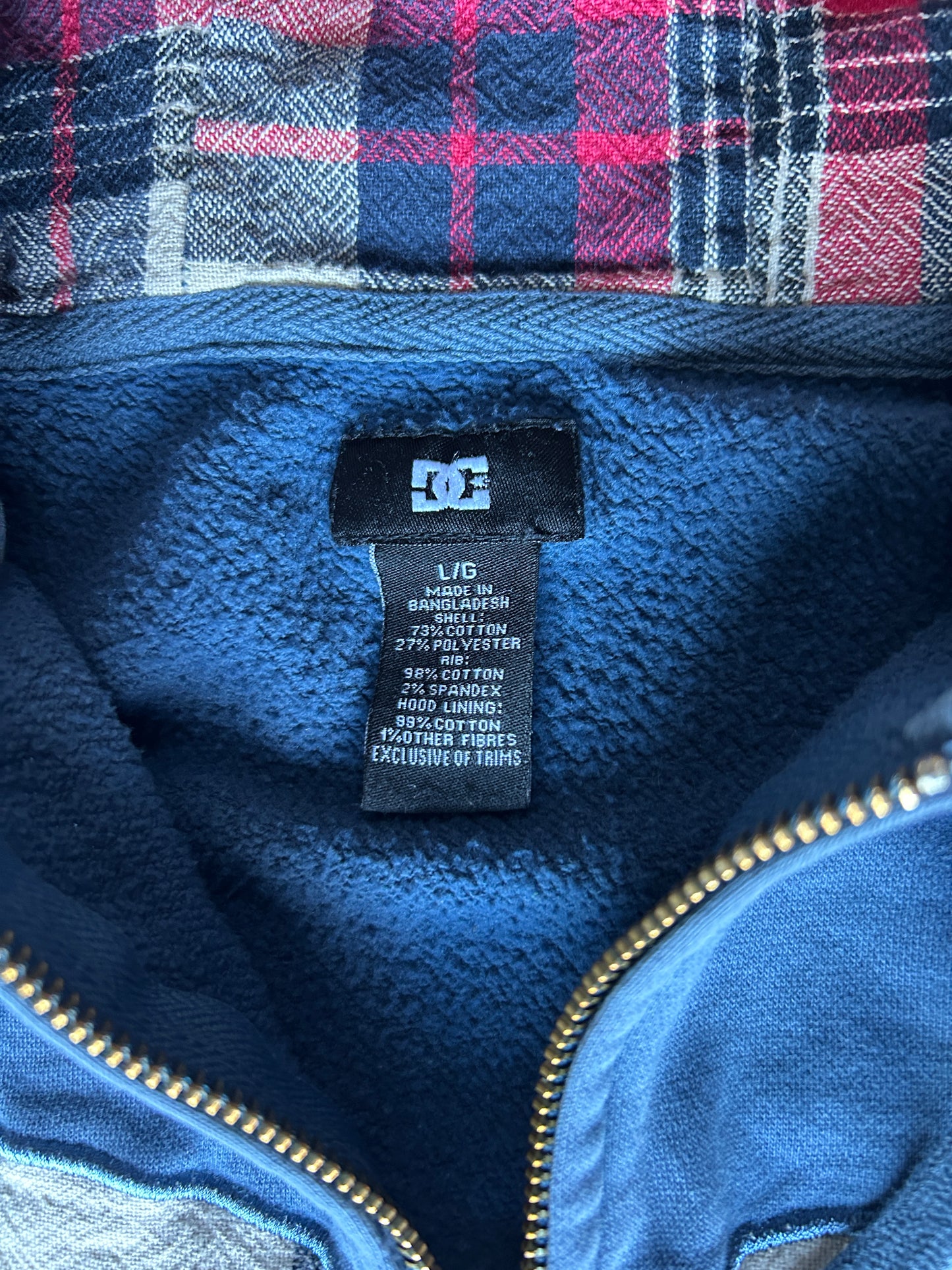 Y2K DC Plaid Design Zip Hoodie (L)