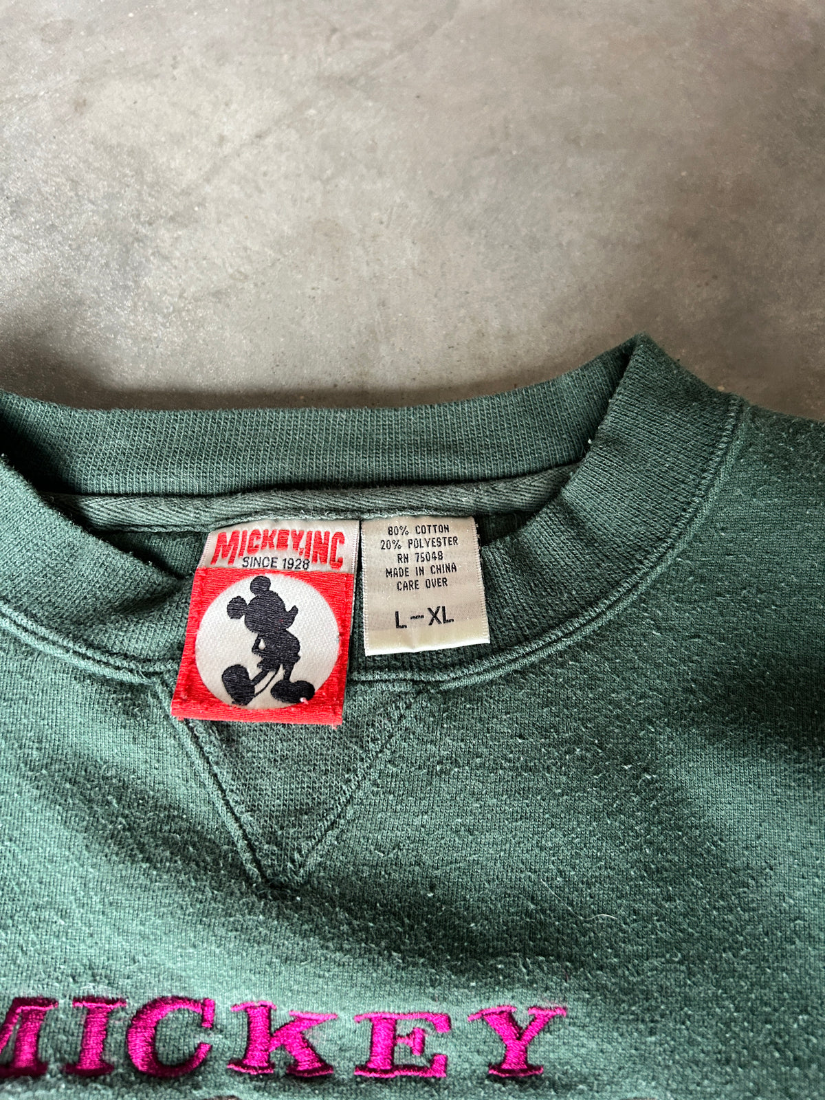 Vintage Forest Green Mickey Mouse Crew (XL)