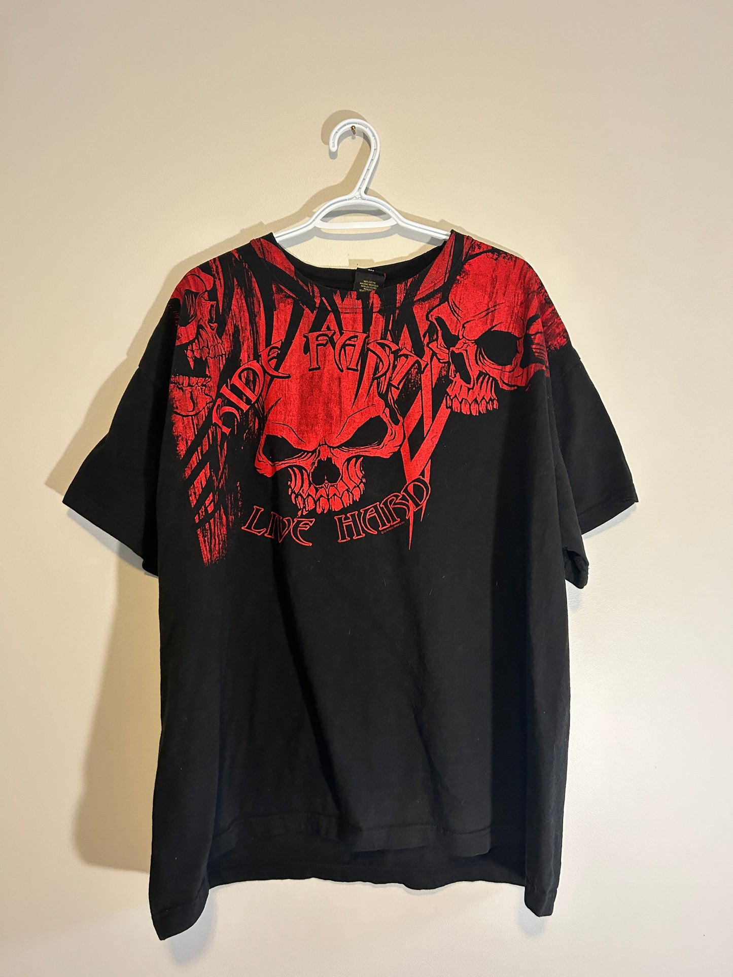 Y2K Style Full Print Red Skull Tee (2XL)