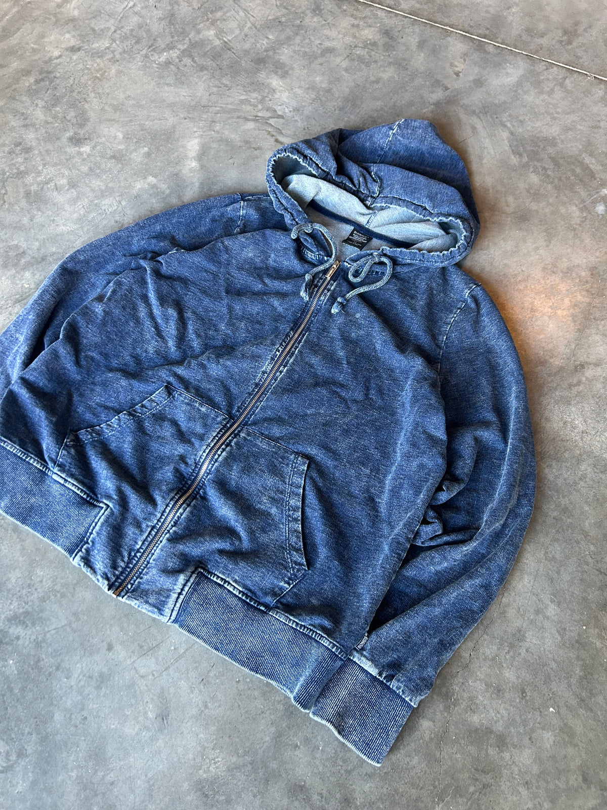 Vintage Faux Denim Cotton Zip Hoodie (M/L)