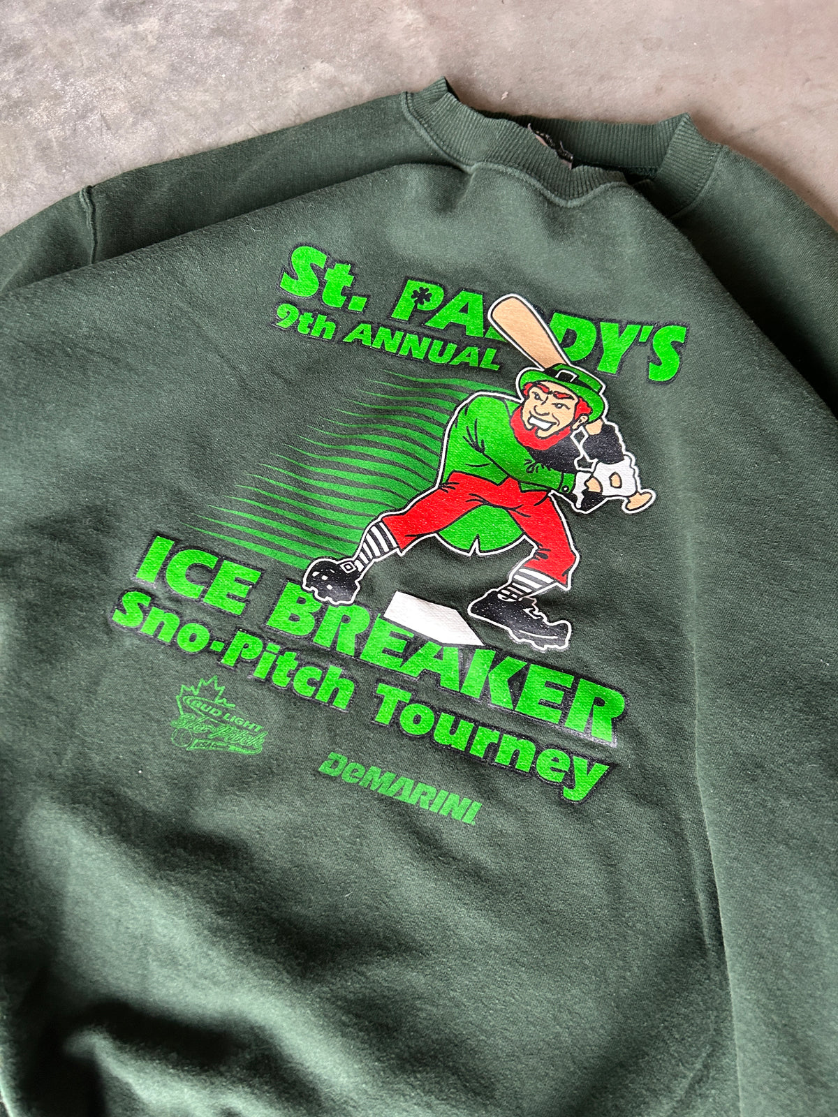 Vintage Forest Green St Pattys Baseball Crew (L/XL)