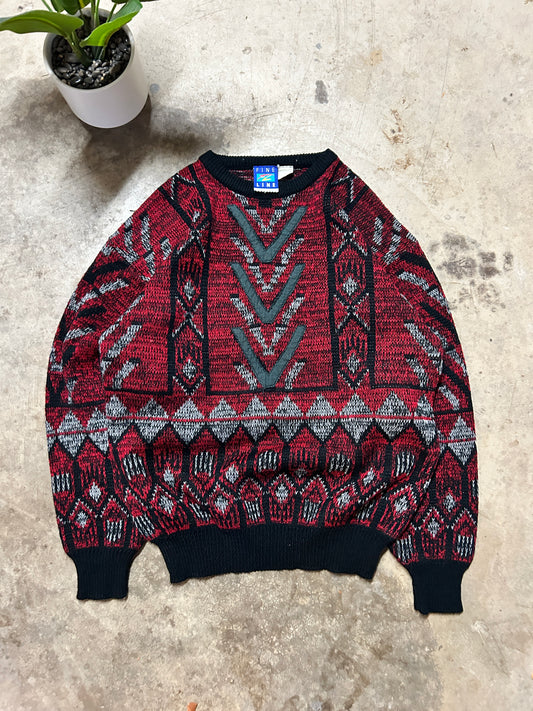 Vintage Fine Line Red Knit Sweater (L)