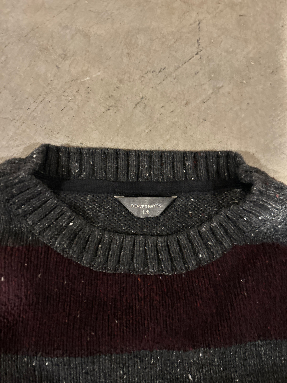Denver Hayes Grey and Red Striped Sweater (L)