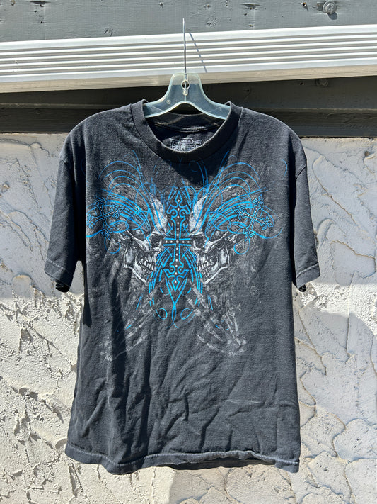 Y2K MMA Elite Blue Skulls Graphic Tee (L)