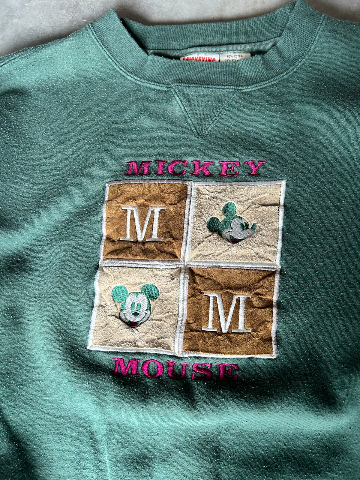 Vintage Forest Green Mickey Mouse Crew (XL)