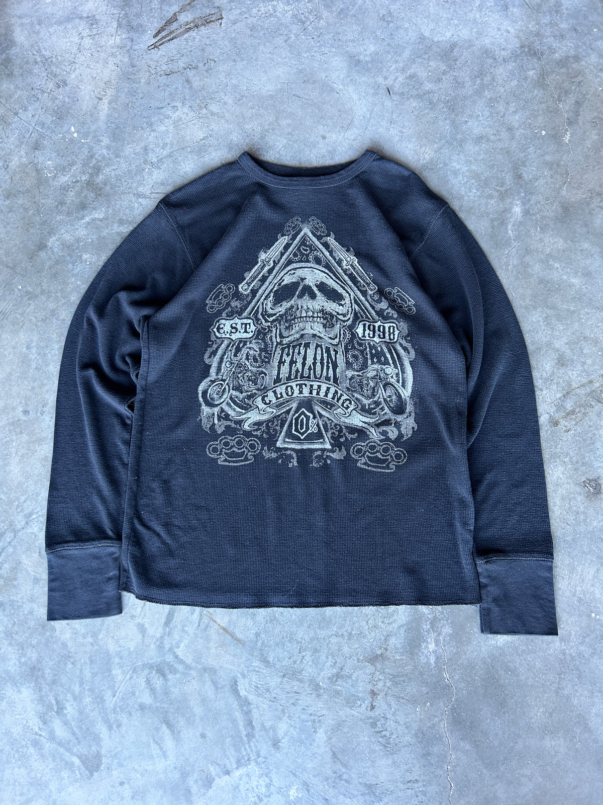 Y2K Felon Clothing Skull Waffle Knit Shirt (M)