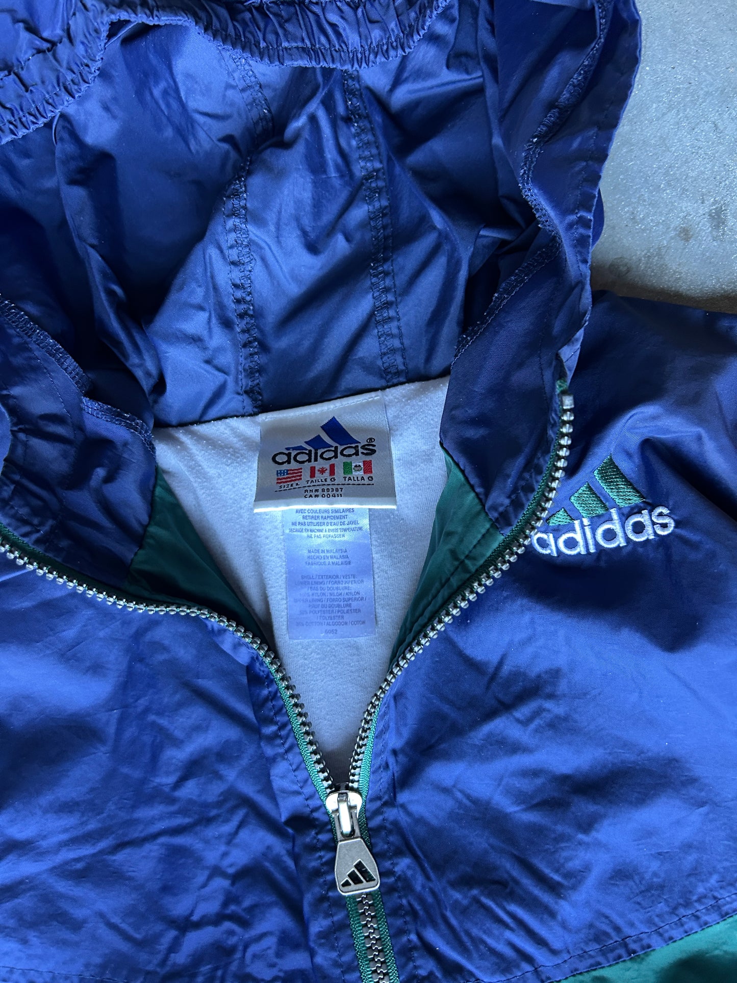 Vintage Blue and Green Adidas Zip Windbreaker (L)