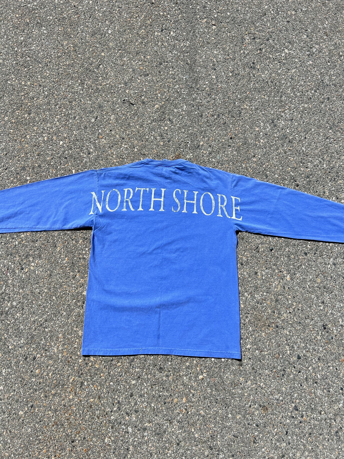 Faded Blue Hawaii North Shore Back Spell-out LS Shirt (L)