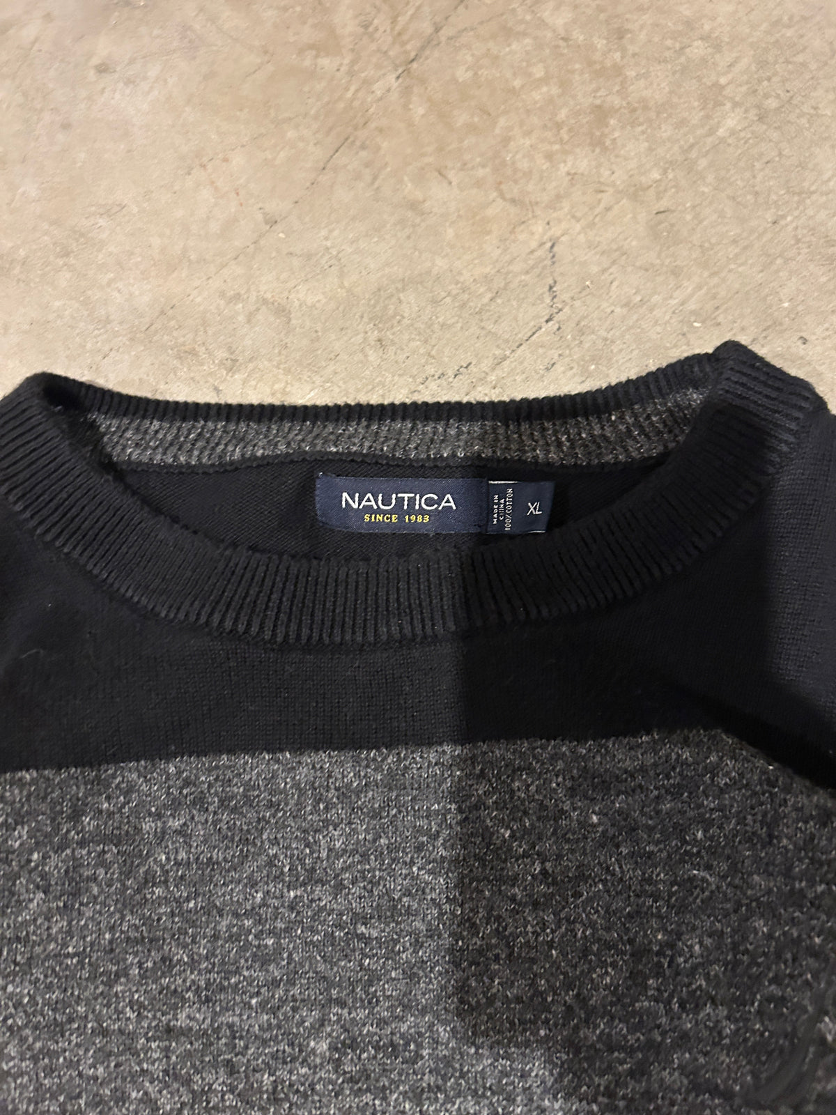 Black and Grey Striped Nautica Sweater (XL)
