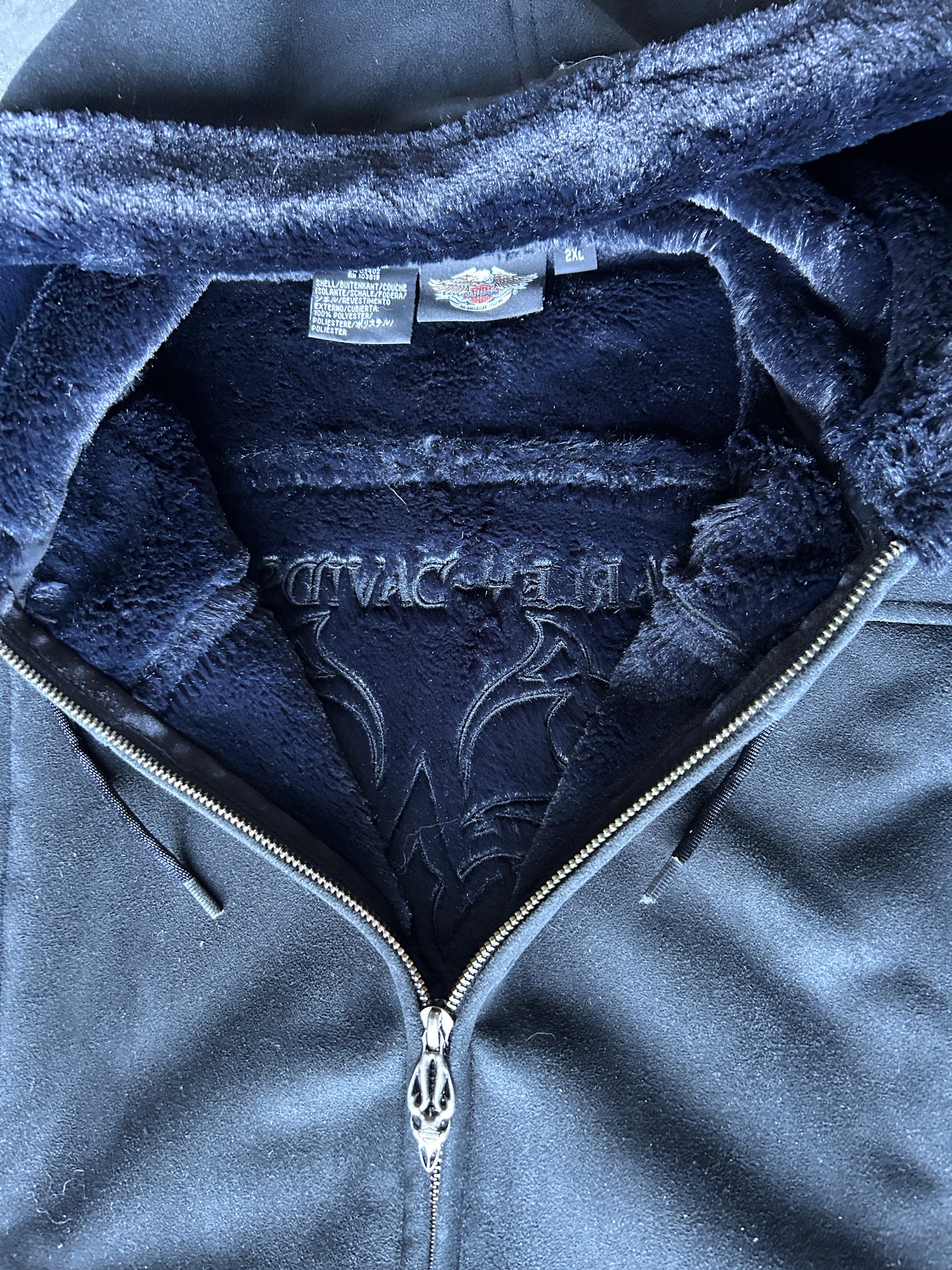 Y2K Suede Fur Lined Harley Zip Hoodie (XL)
