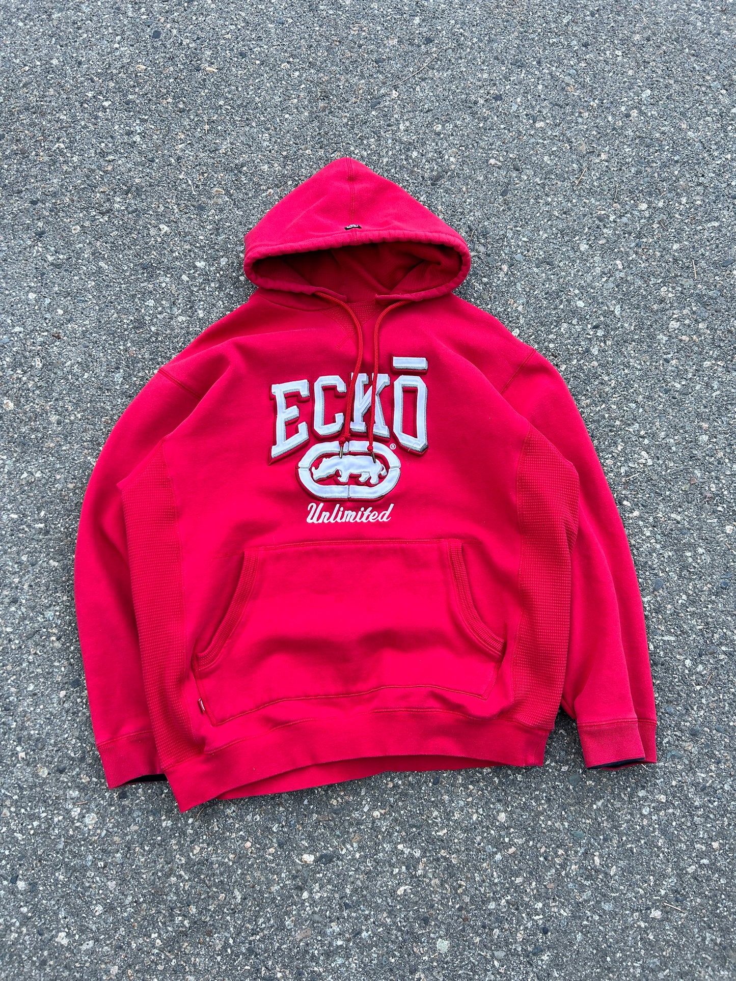 Y2K Red Waffle Lined Ecko Hoodie (L)