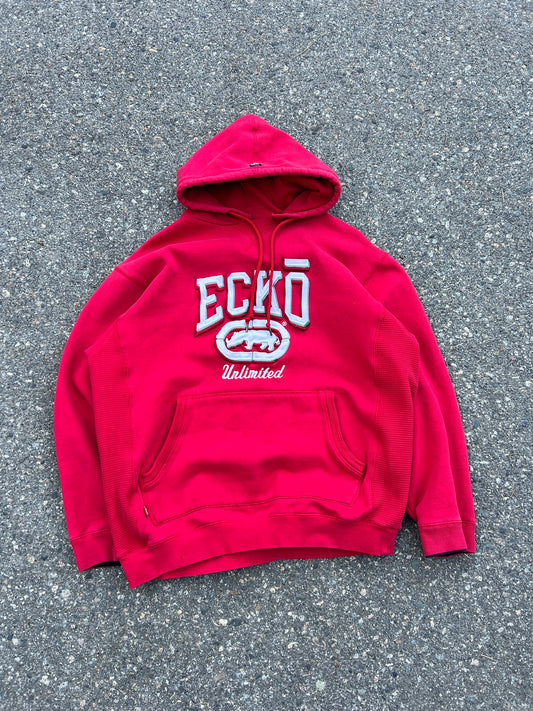 Y2K Red Waffle Lined Ecko Hoodie (L)