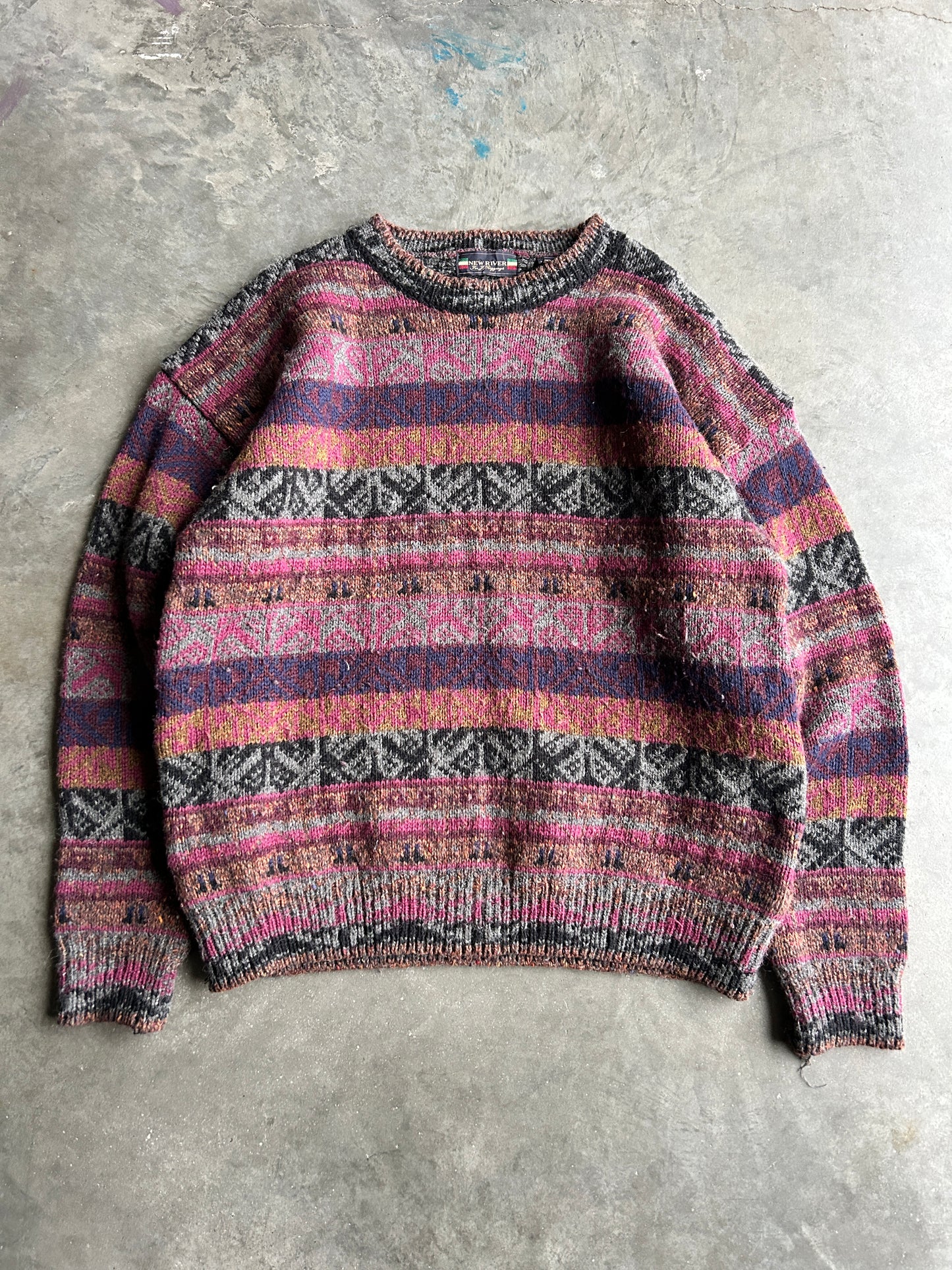 Vintage New River Patterned Knit Sweater (XL)