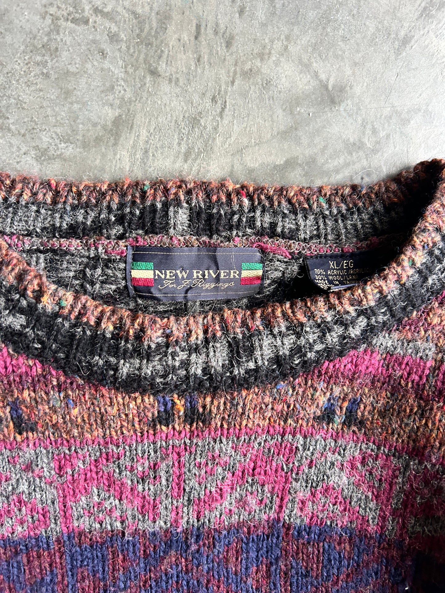 Vintage New River Patterned Knit Sweater (XL)