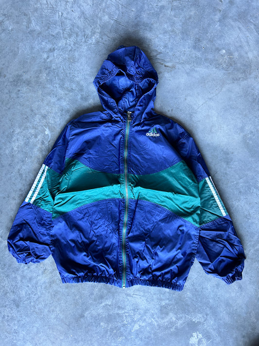 Vintage Blue and Green Adidas Zip Windbreaker (L)
