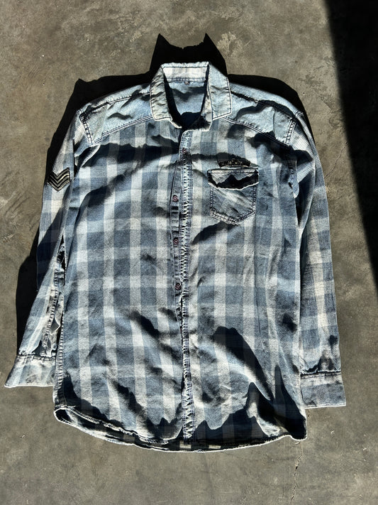 Vintage High Wing Military Denim Flannel Shirt (L)