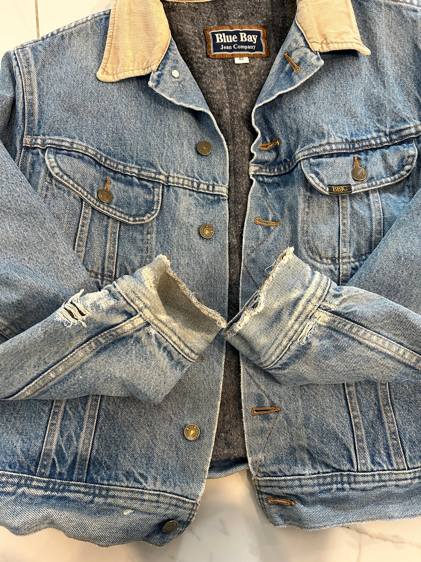 Vintage Blue Bay Jean Blanket Lined Denim Jacket (M)