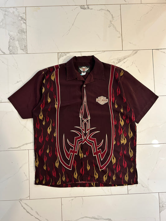 Harley Davidson Tribal Flame Embroidered Button Down Shirt (fits XL)