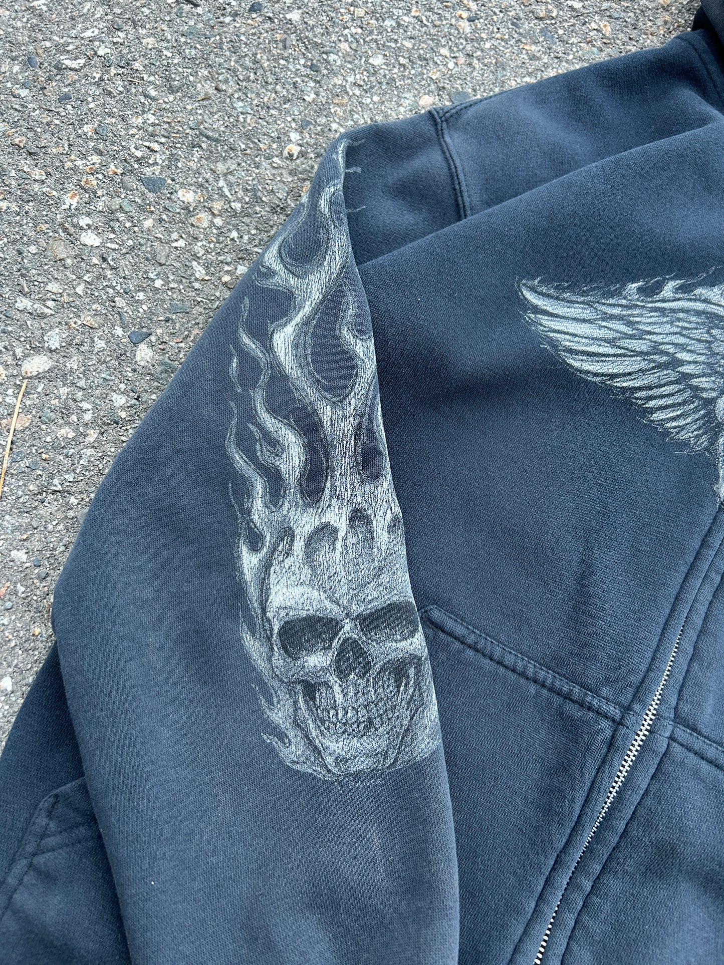 2010 Faded Hot Leathers Flaming Skull Zip Hoodie (M)