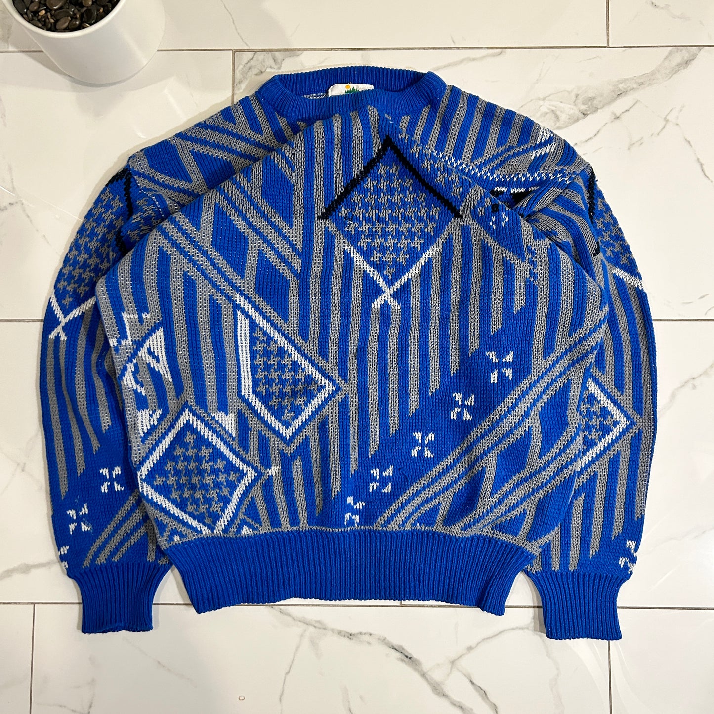 Vintage Cypress Creek Blue Patterned Knit Sweater (M)