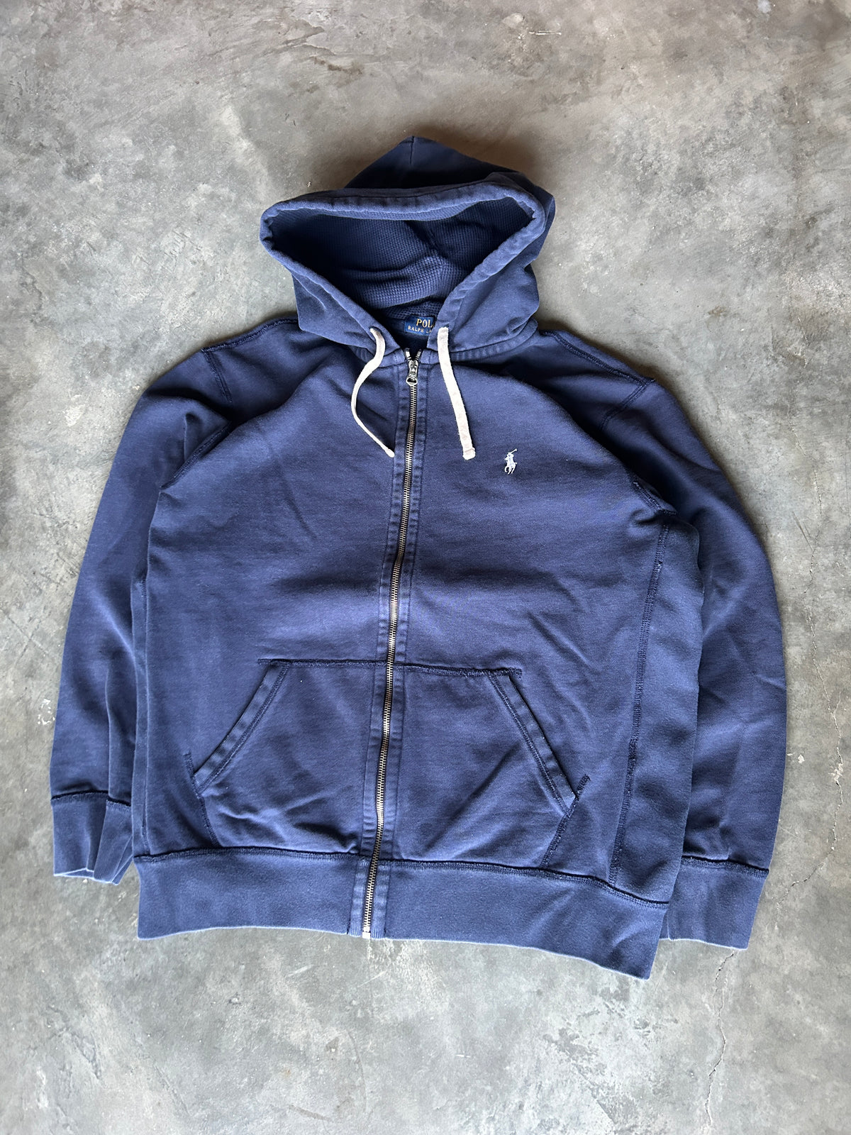 Chunky Navy Blue Polo Zip Hoodie (XL)