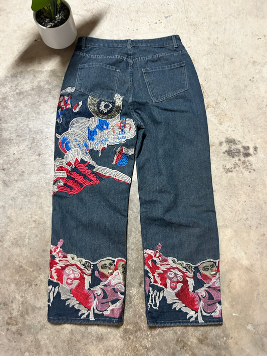 Baggy Embroidered Double Knee Jeans (32x32)