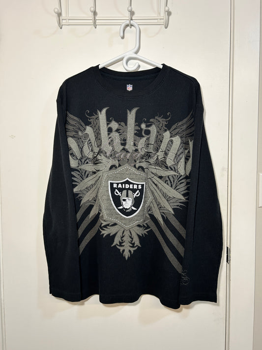 Y2K Oakland Raiders Grunge Waffle Knit Shirt (XL)