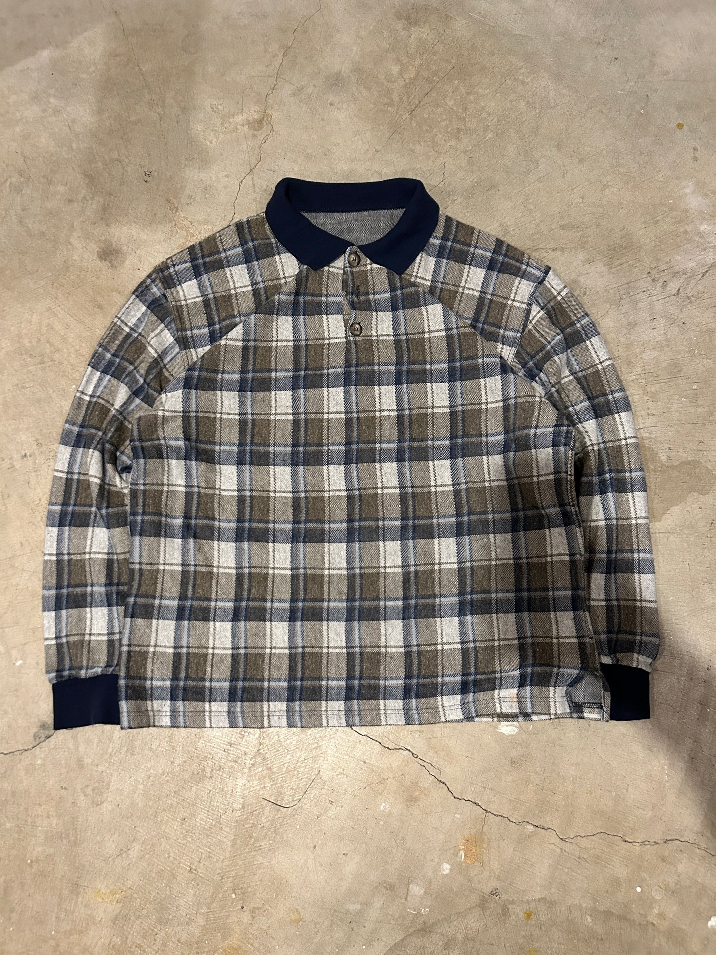 Vintage Flannel Collared Cotton Acrylic Shirt (XL)
