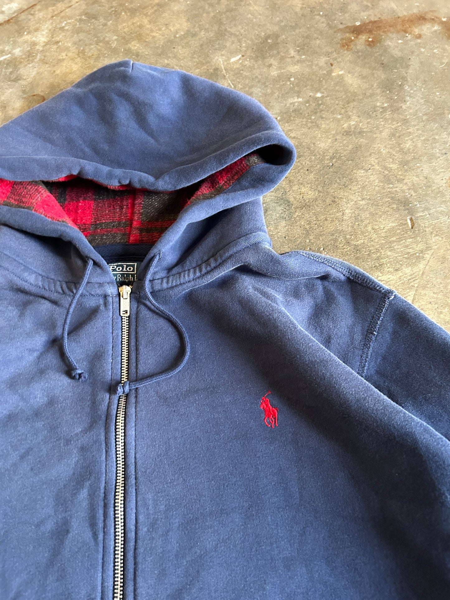 Vintage 90’s Flannel Hood Lined Polo Zip Hoodie (XL)